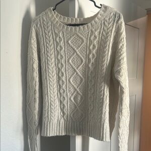 American Eagle Outfitters Cream Cable Knit Crew Neck Sweater